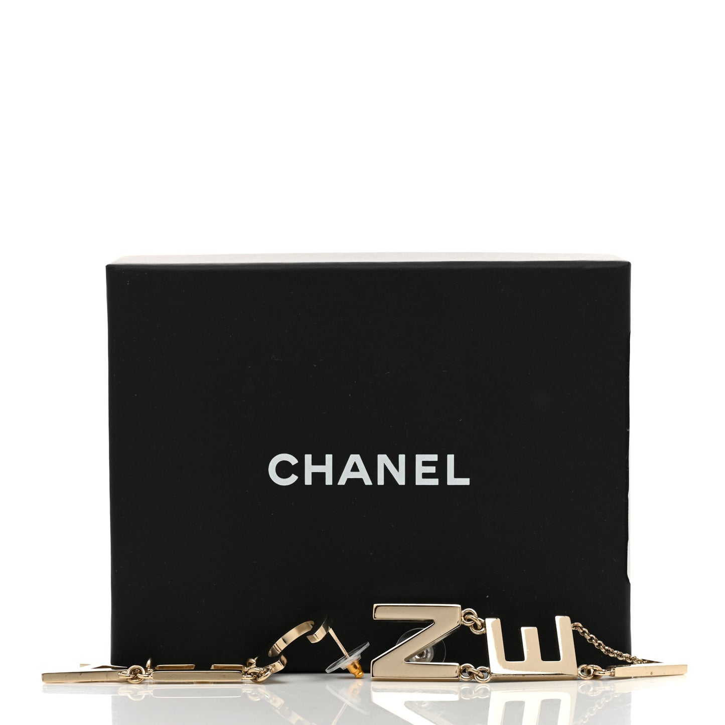Metal Cha-Nel Logo Drop Earrings Gold