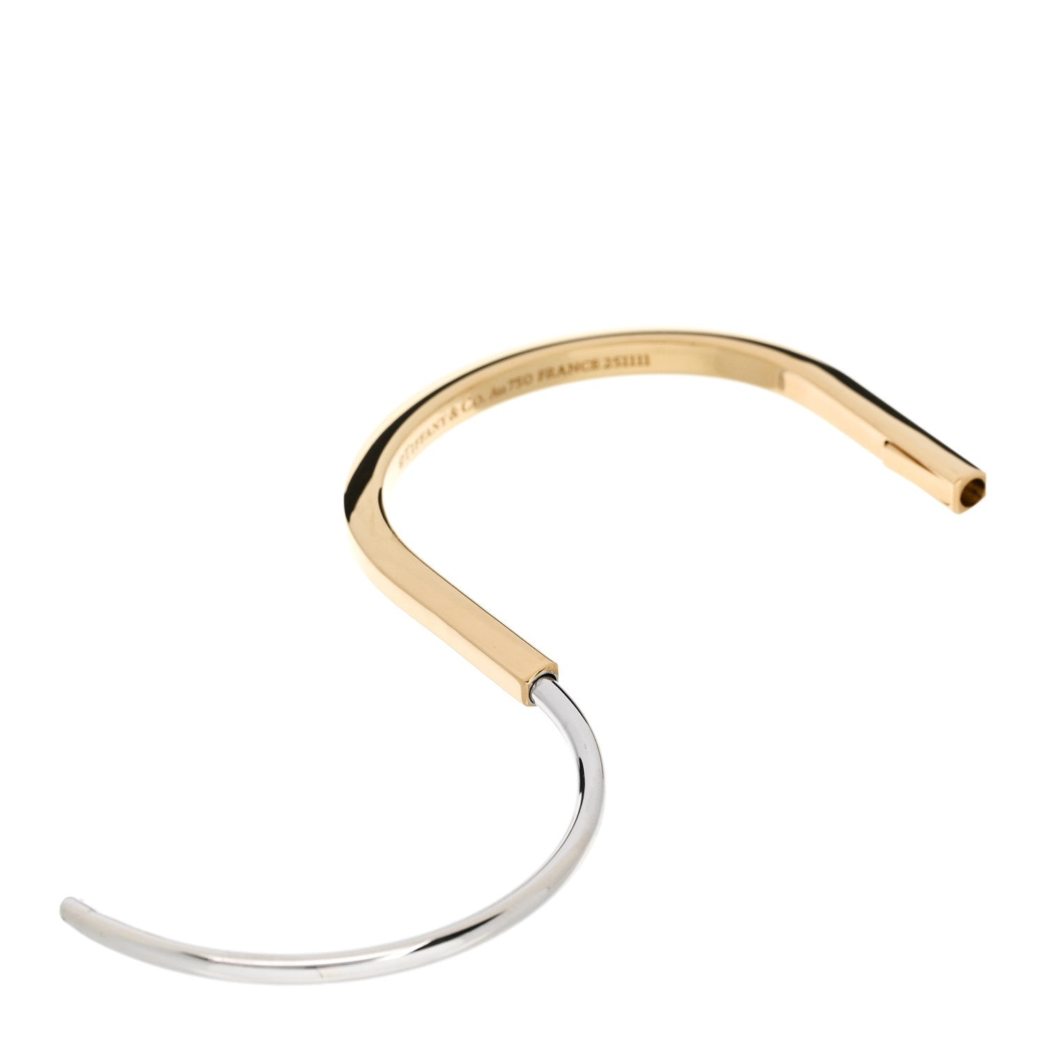 Tiffany 18K Yellow White Gold Tiffany Narrow Lock Bangle Bracelet 4 of 6