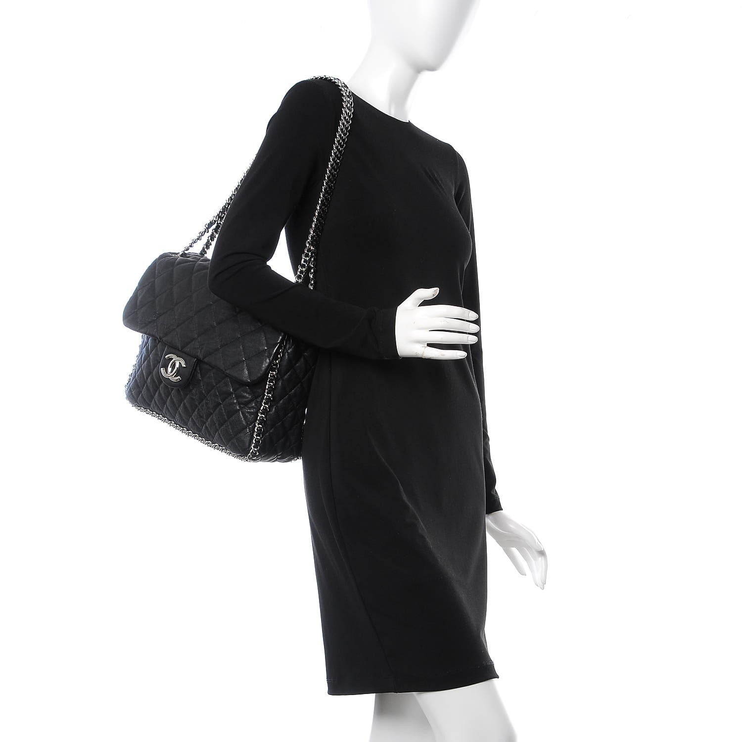 Chanel Washed Lambskin Quilted Maxi Chain Around Flap Black 2 of 7