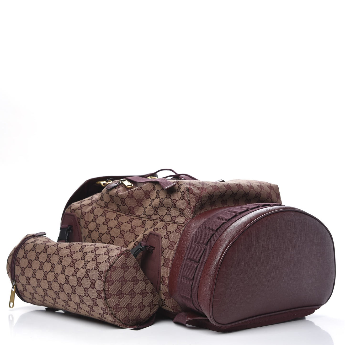 GG Monogram Script Logo Large Double Pocket Backpack Sahara Rubino Bordeaux
