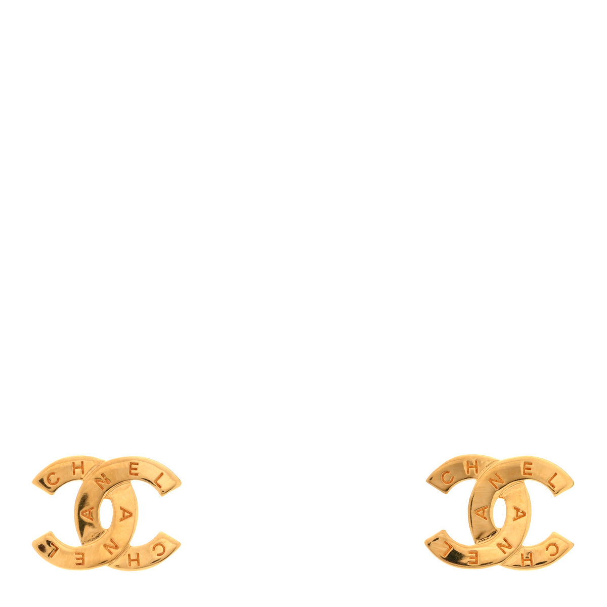 Metal CC Paris Button Stud Earrings Gold