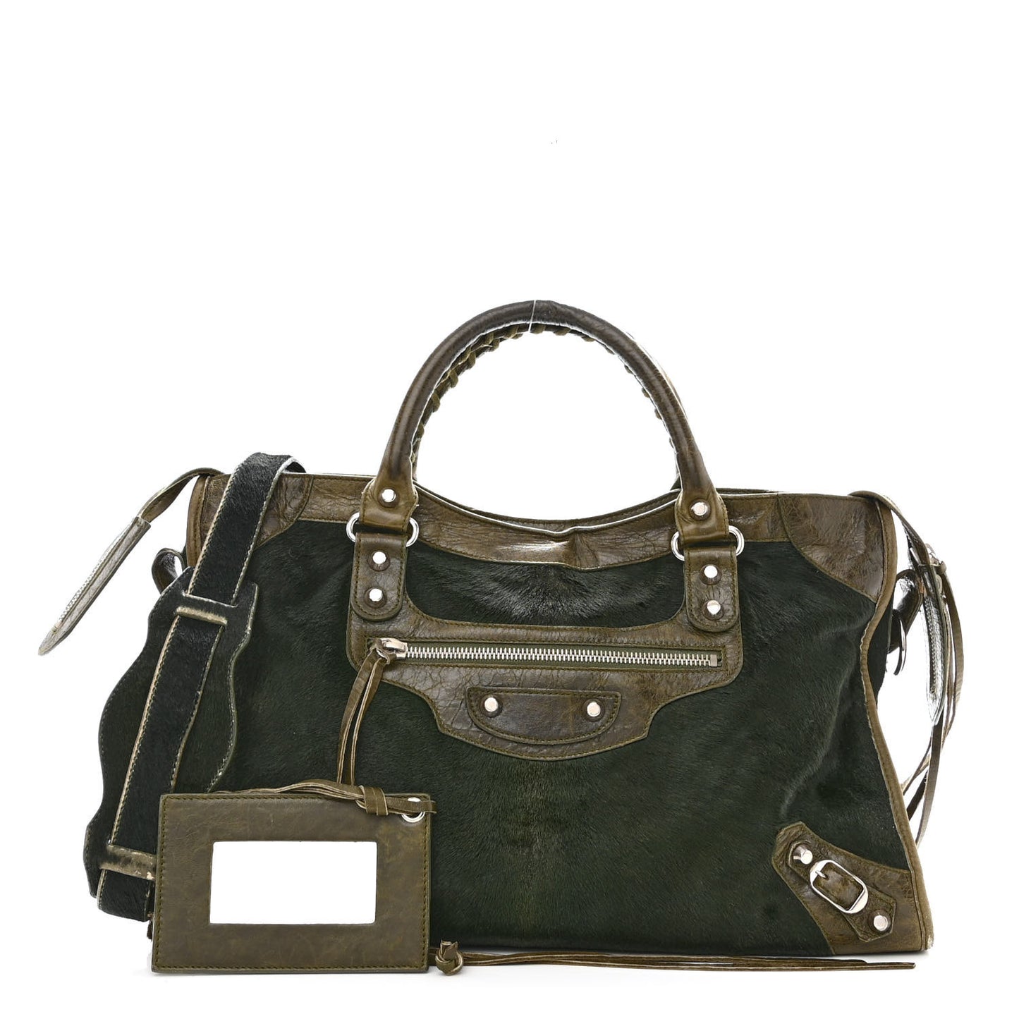 Agneau Pony Hair Classic Silver Hardware City Olive