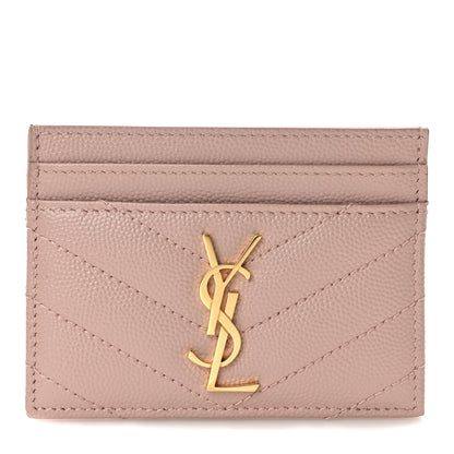 Saint Laurent Grain De Poudre Matelasse Chevron Monogram Credit Card Case Pale Pink 1 of 7