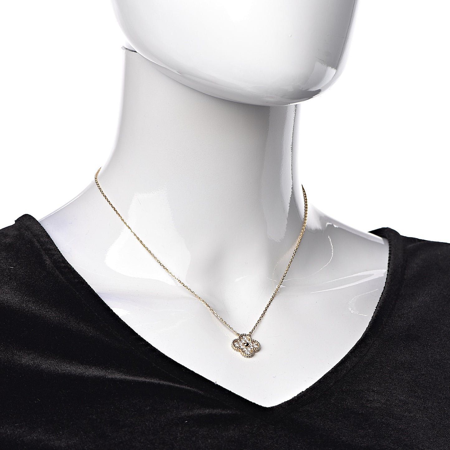 18K Yellow Gold Diamond Vintage Alhambra Pendant Necklace