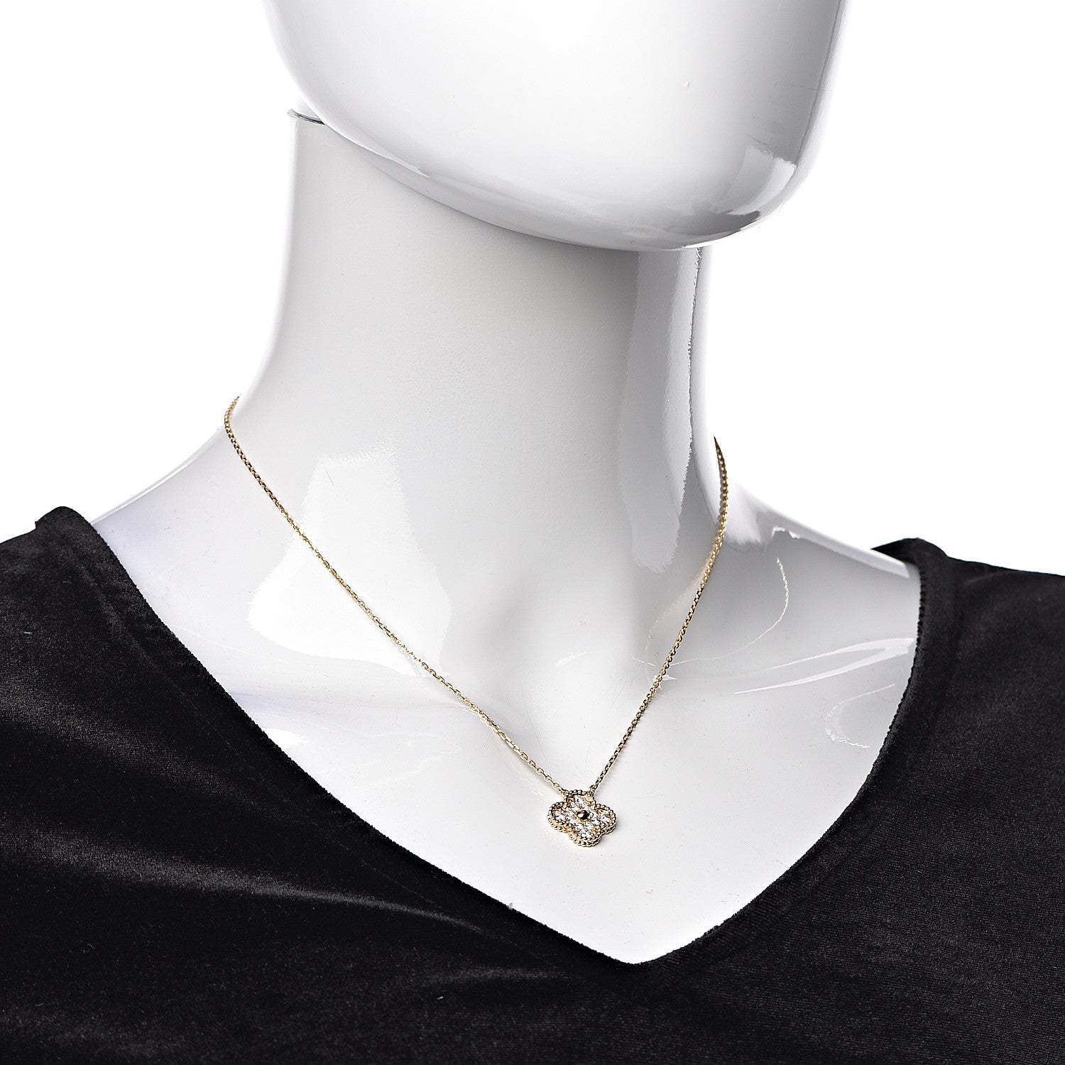 Van Cleef & Arpels 18K Yellow Gold Diamond Vintage Alhambra Pendant Necklace 2 of 8