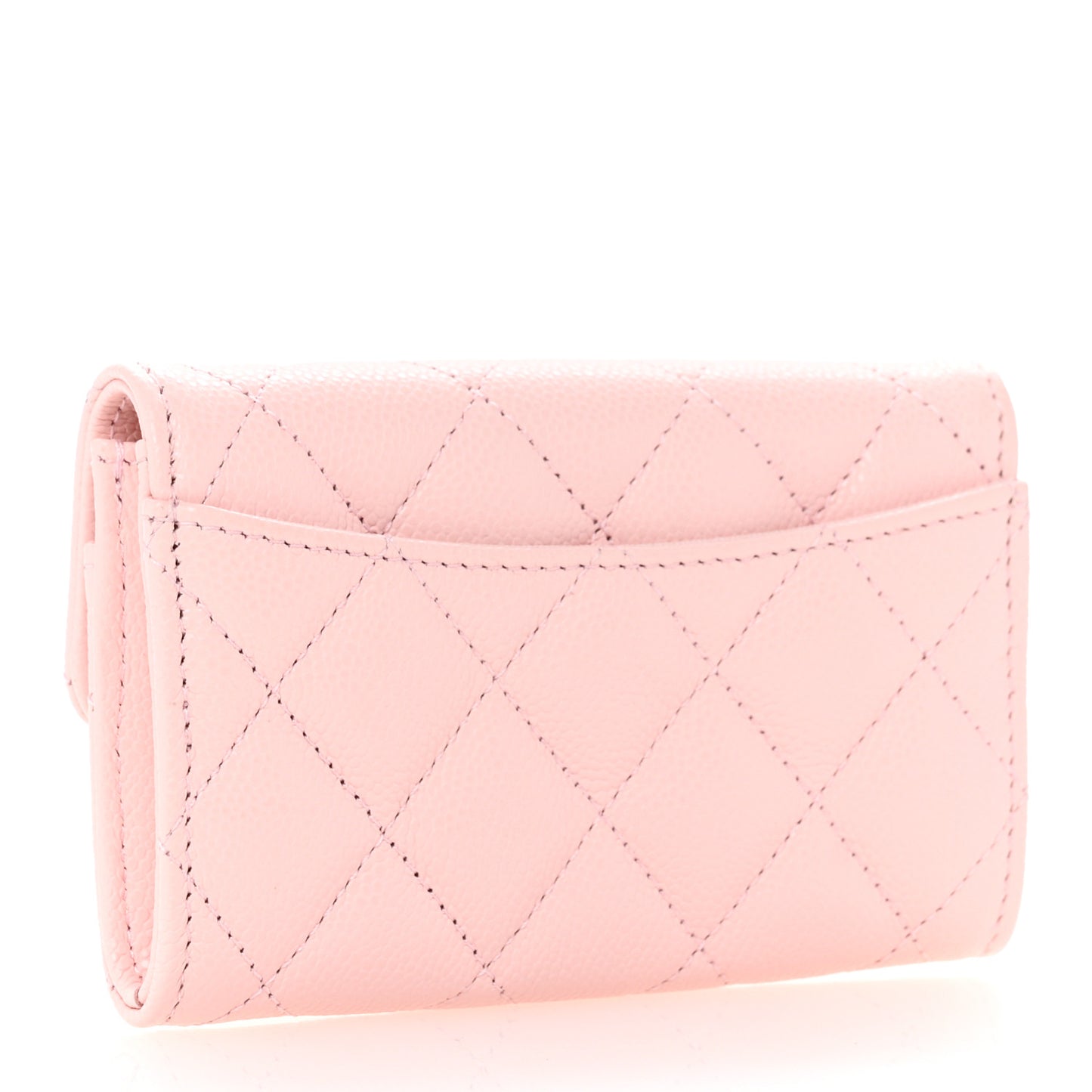 Caviar Quilted Flap Card Holder Wallet Light Pink