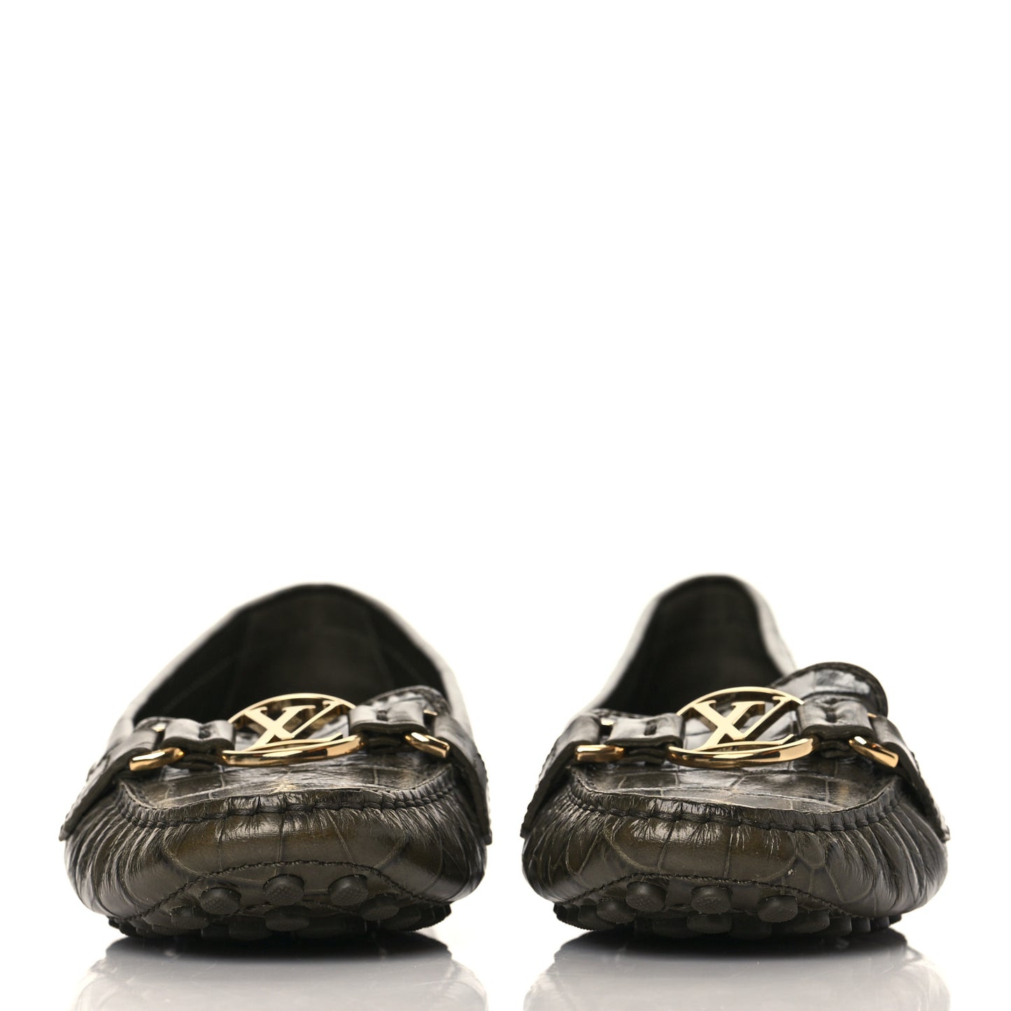 Calfskin Crocodile Embossed Dauphine Loafers 39 Green
