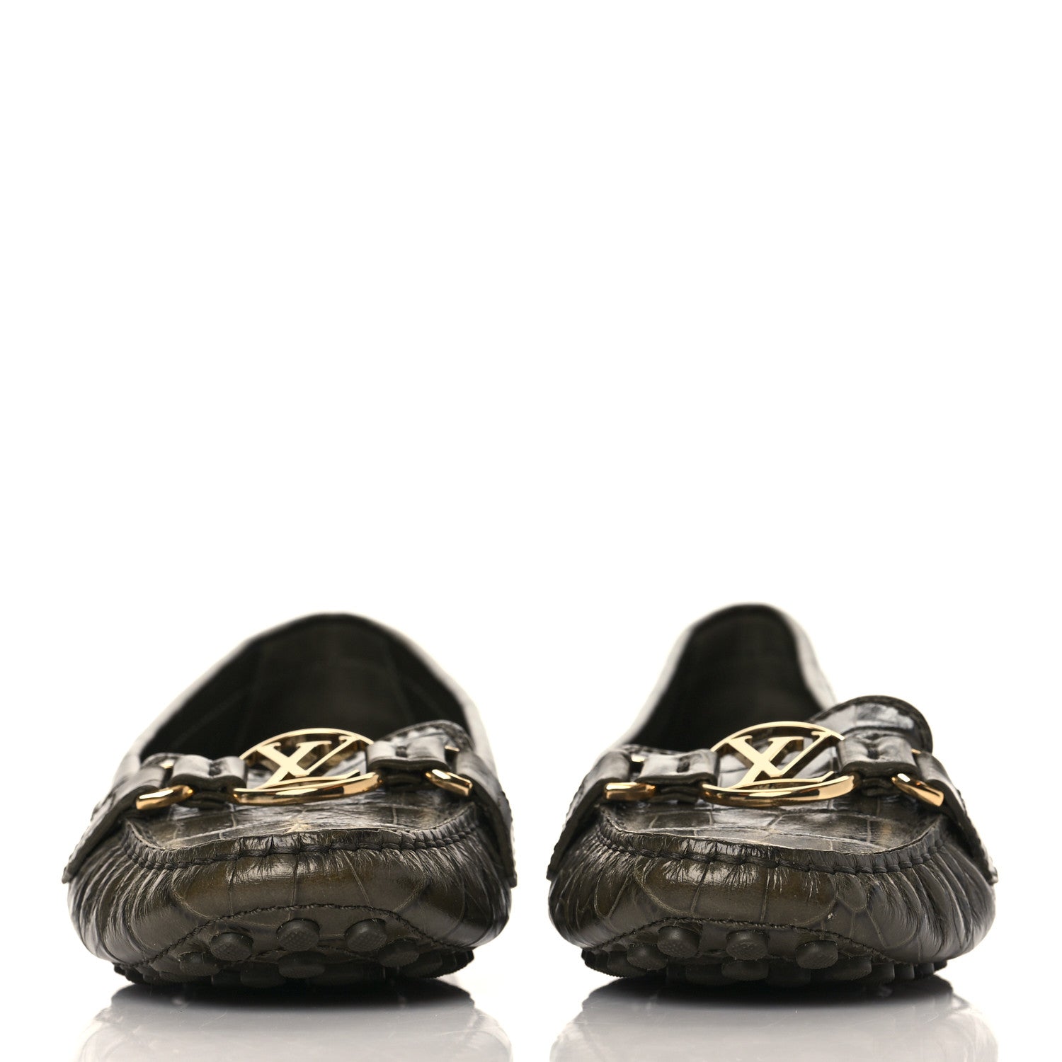 Louis Vuitton Calfskin Crocodile Embossed Dauphine Loafers 39 Green 2 of 6