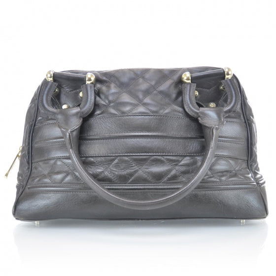 Leather Quilted Satchel Dark Brown