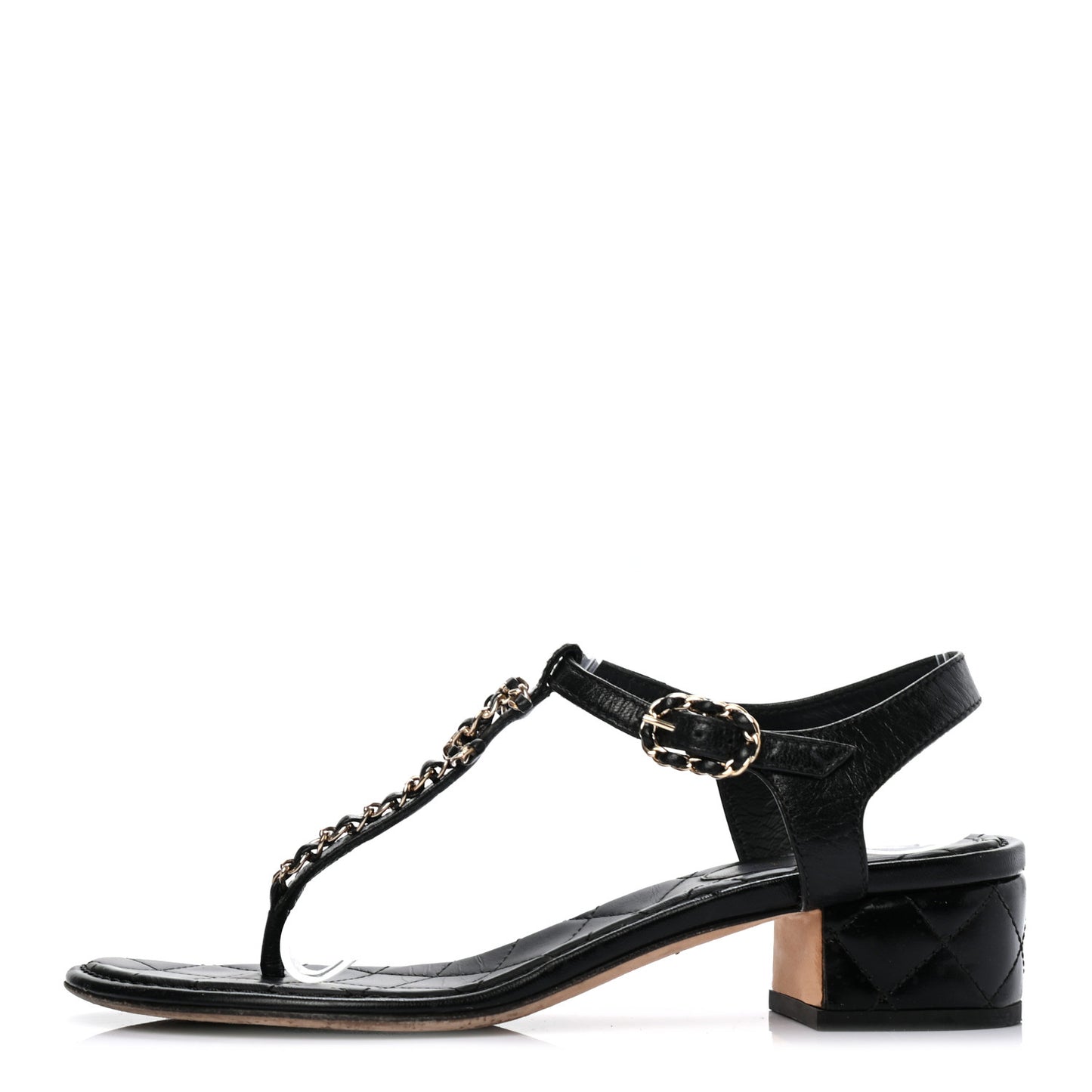 Lambskin Chain CC Logo Thong Sandals 38 Black