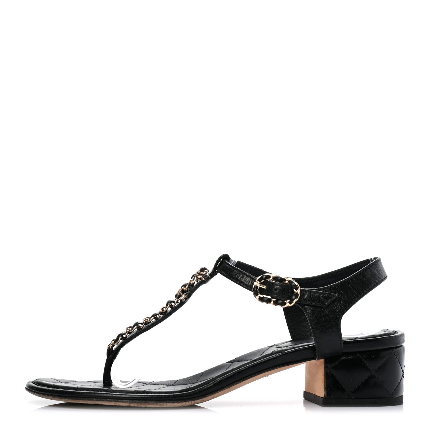 Chanel Lambskin Chain CC Logo Thong Sandals 38 Black 1 of 7