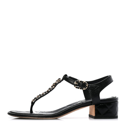 Chanel Lambskin Chain CC Logo Thong Sandals 38 Black 1 of 7