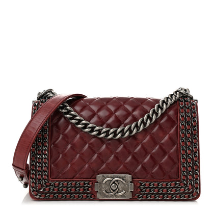 Chanel Glazed Calfskin Quilted Medium Boy Chained Flap Bordeaux 1 of 11