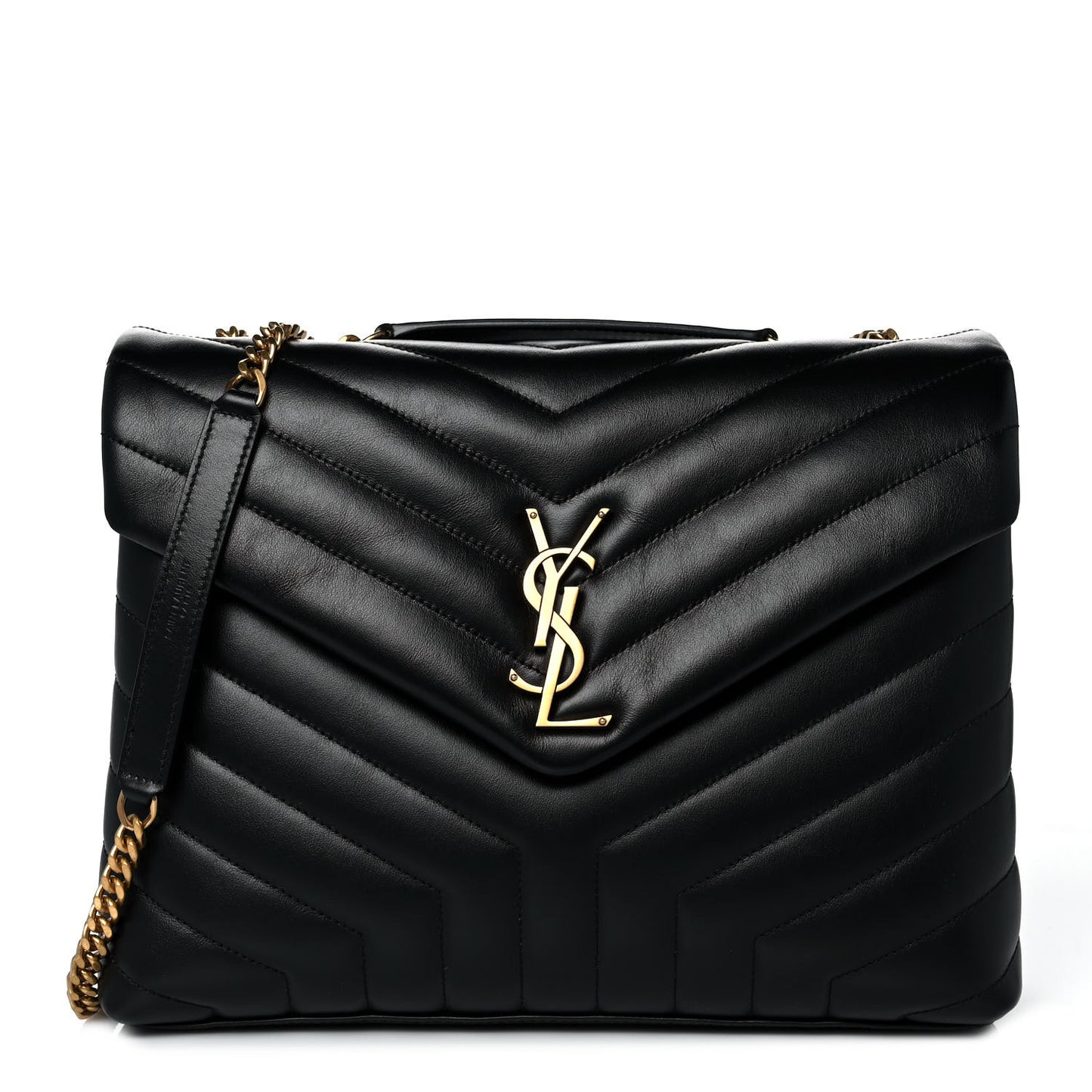 Calfskin Y Quilted Monogram Medium Loulou Chain Satchel Black