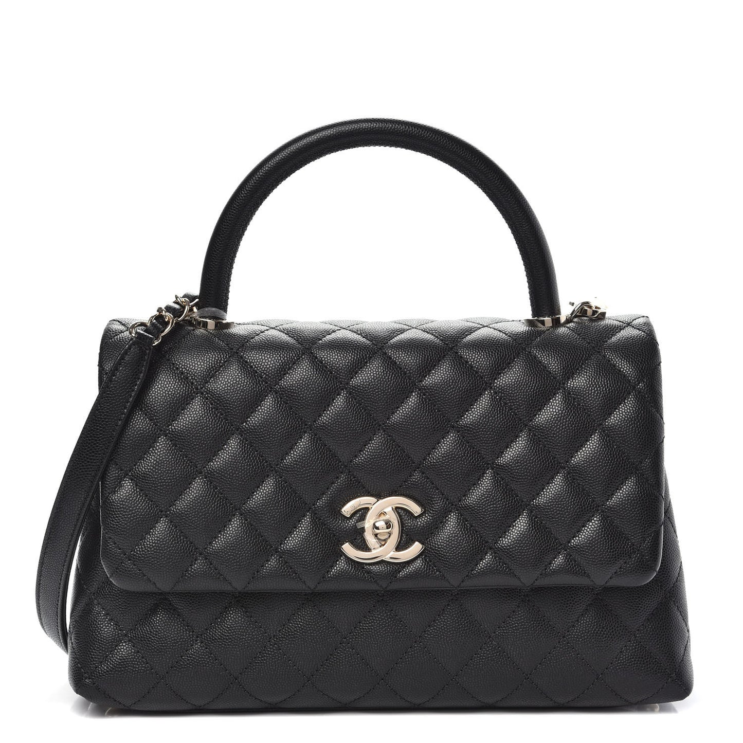 Caviar Quilted Small Coco Handle Flap Black