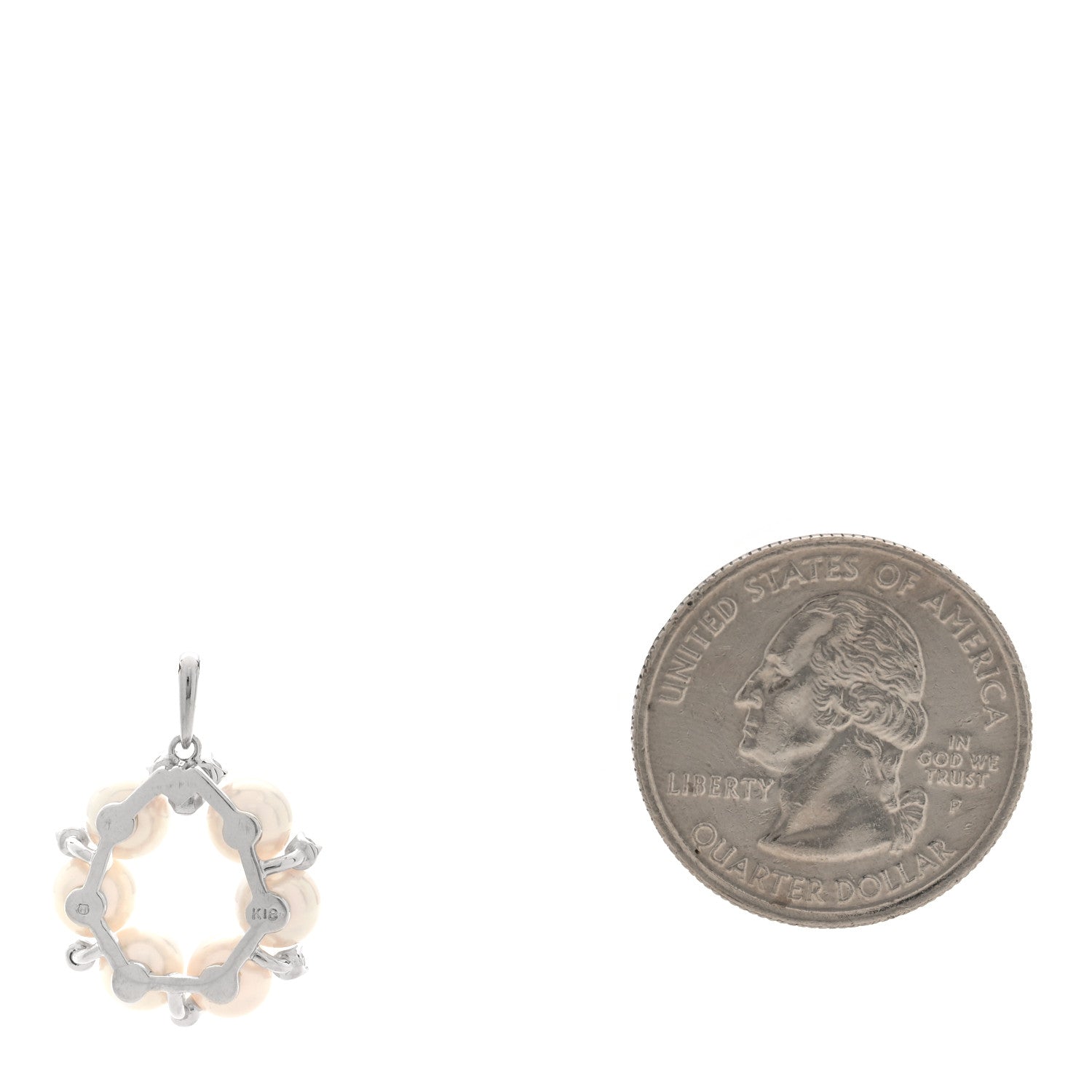 Mikimoto 18K White Gold Diamond Akoya Cultured Pearl 5-5.5mm Wreath Pendant 2 of 3