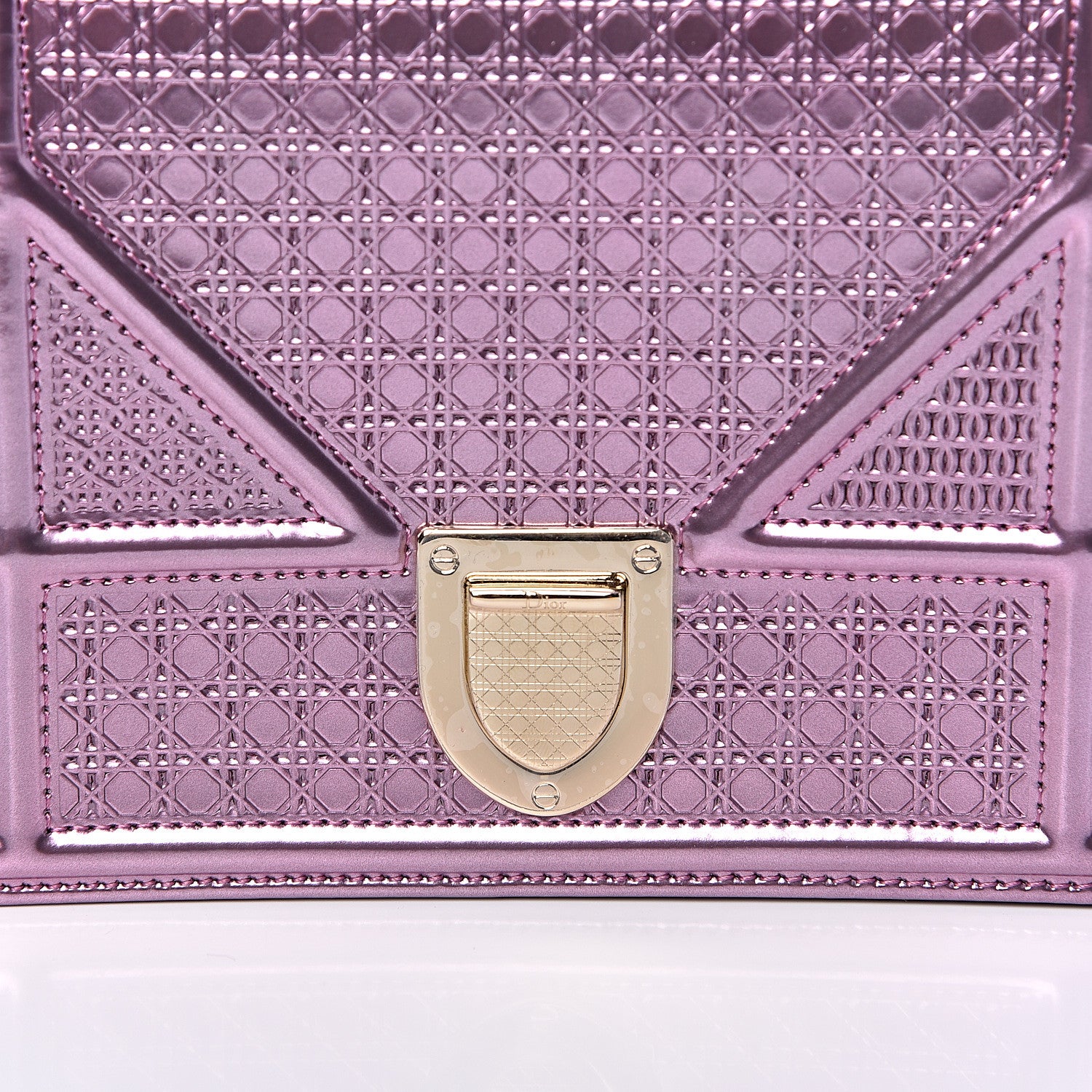 Christian Dior Metallic Patent Micro-Cannage Diorama Wallet on Chain Pouch Pink 9 of 9