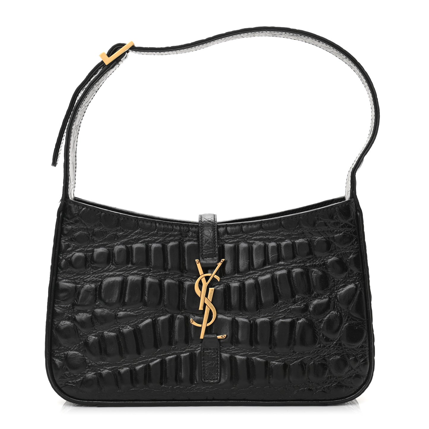 Calfskin Crocodile Embossed Le 5 A 7 Hobo Black