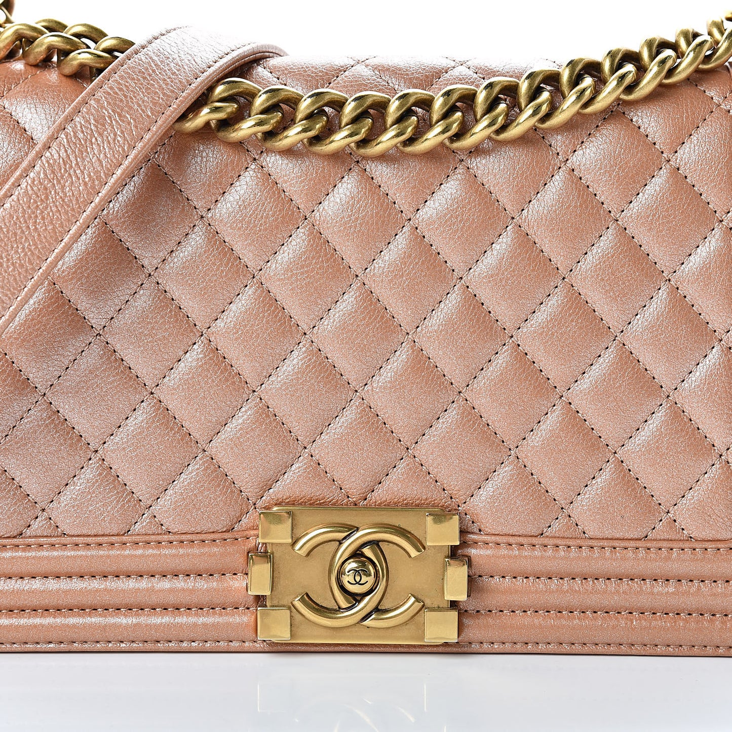 Metallic Calfskin Quilted Medium Boy Flap Dark Gold