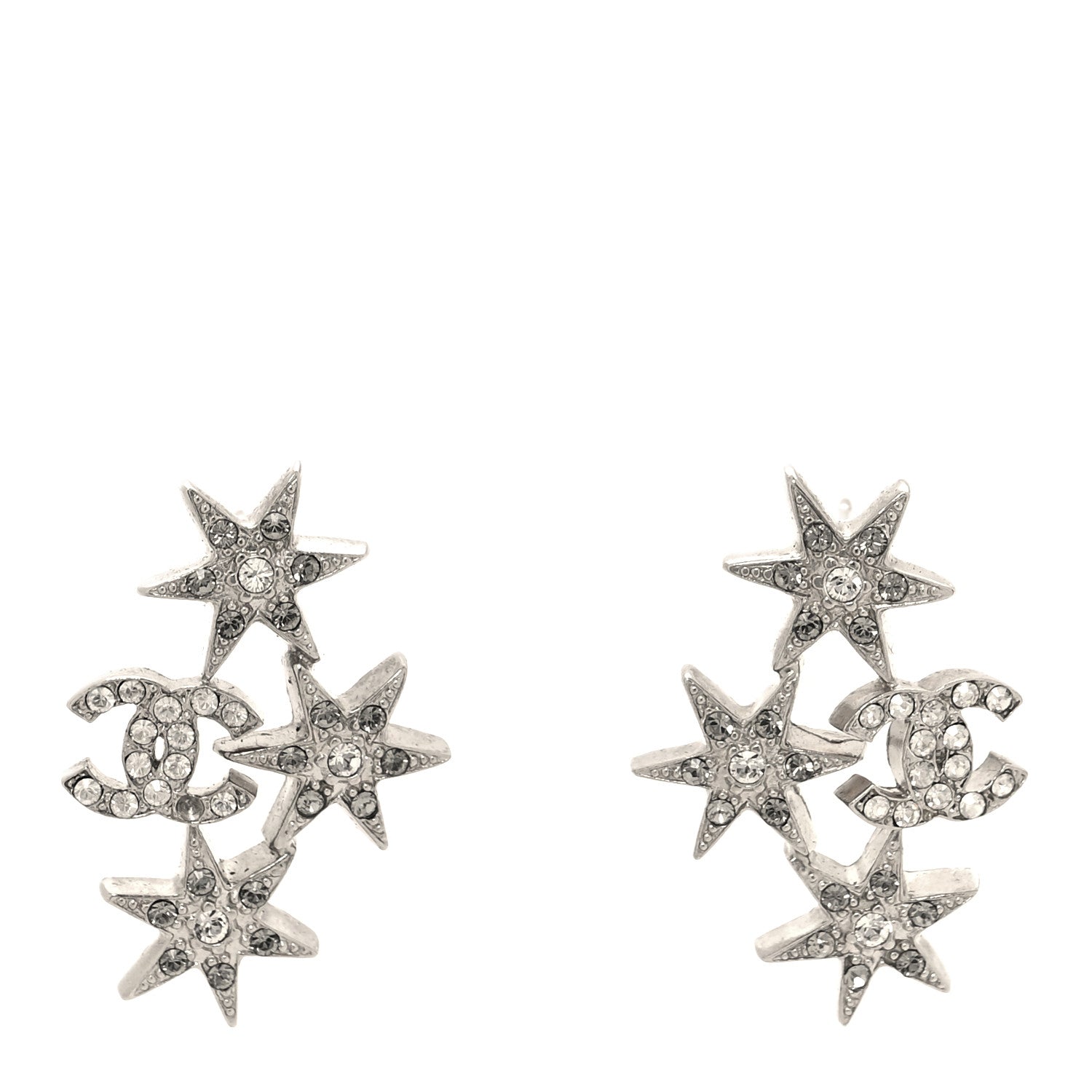 Chanel Crystal Star CC Earrings Silver 1 of 4