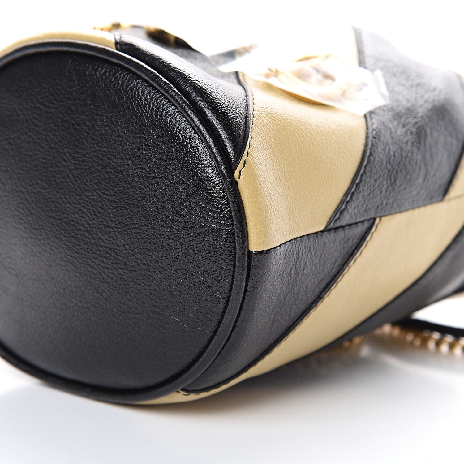 Gucci Calfskin Diagonal Striped Mini Zumi Bucket Bag Black Beige 9 of 10