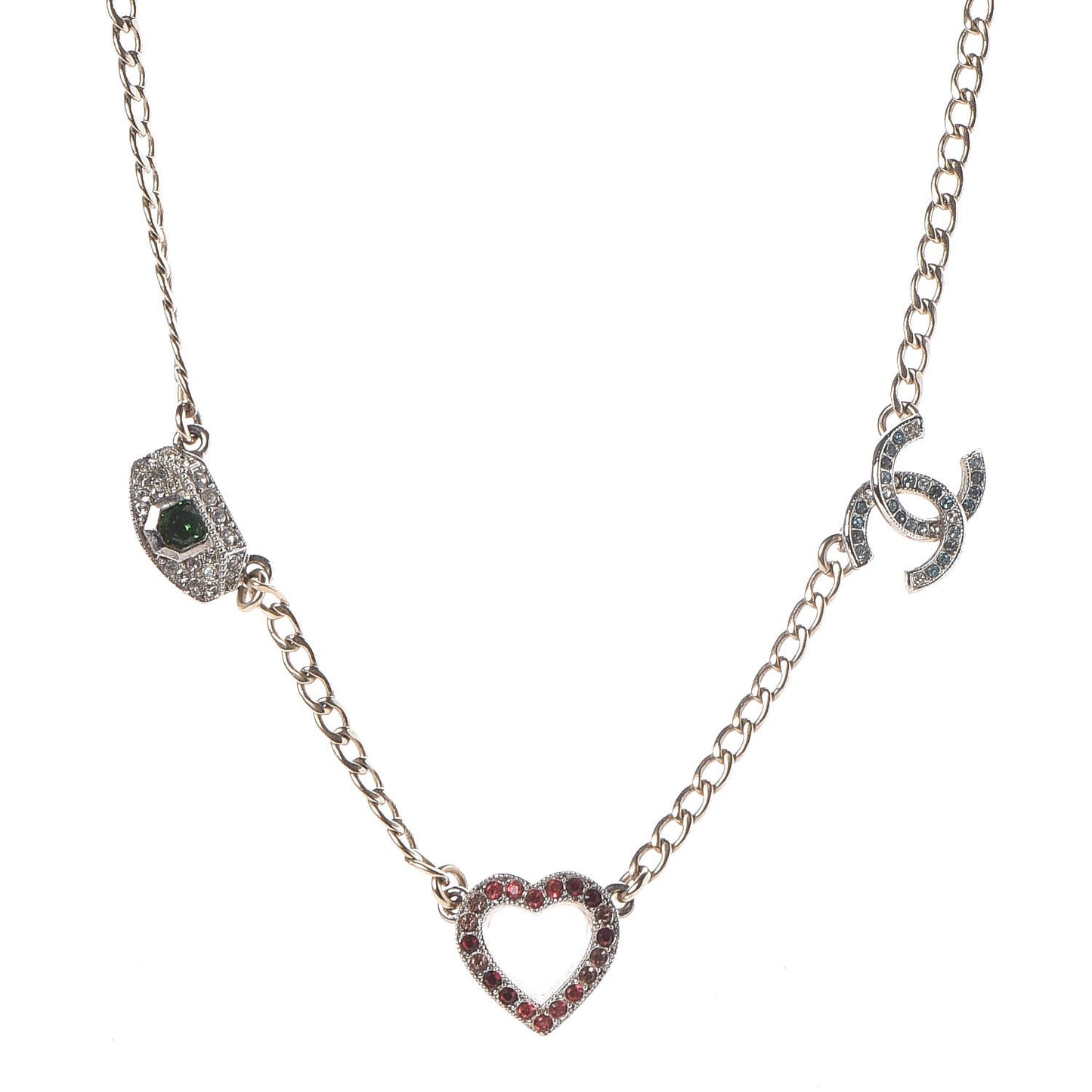 Crystal Eye Heart CC Charm Necklace Gold Silver