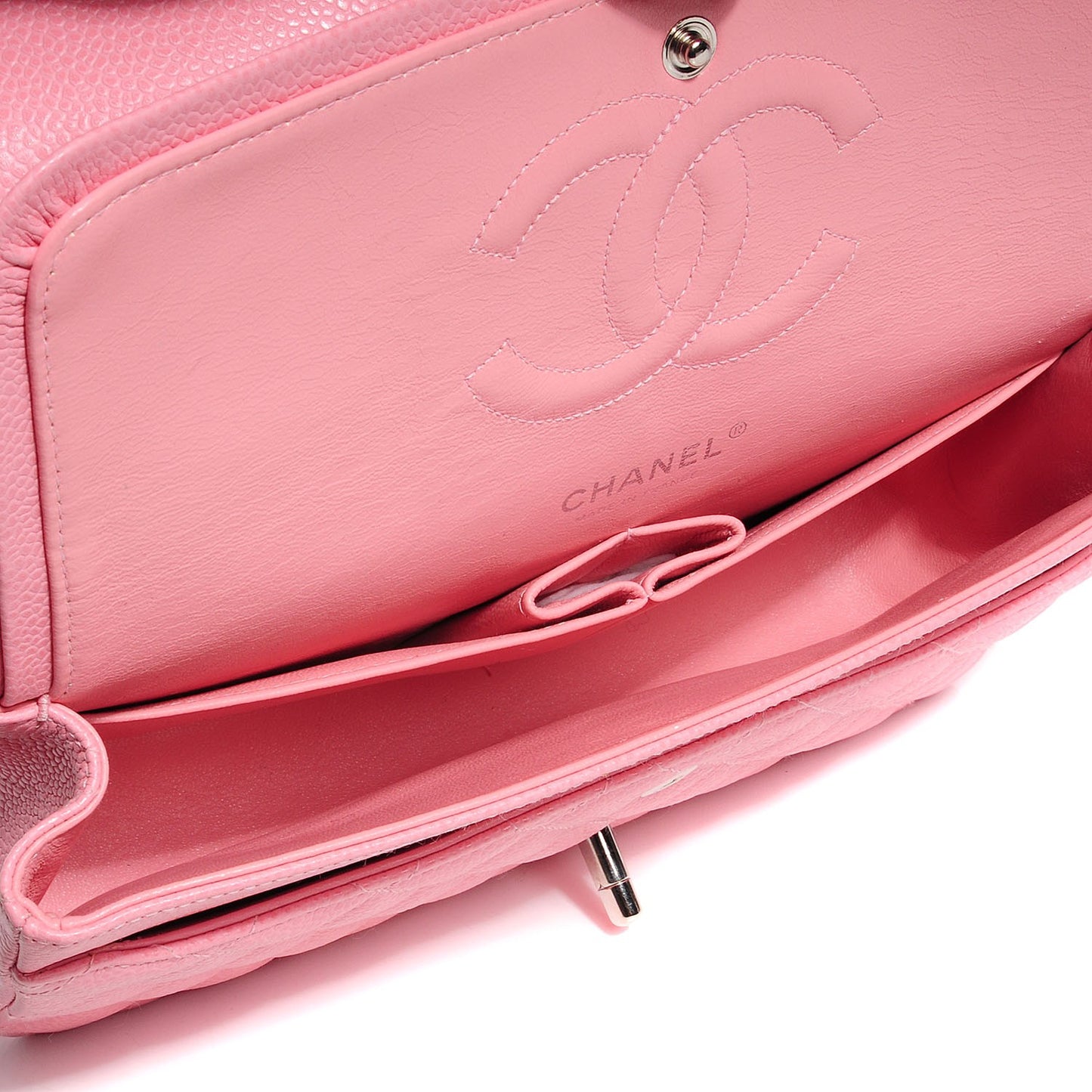 Caviar Quilted Medium Double Flap Pink