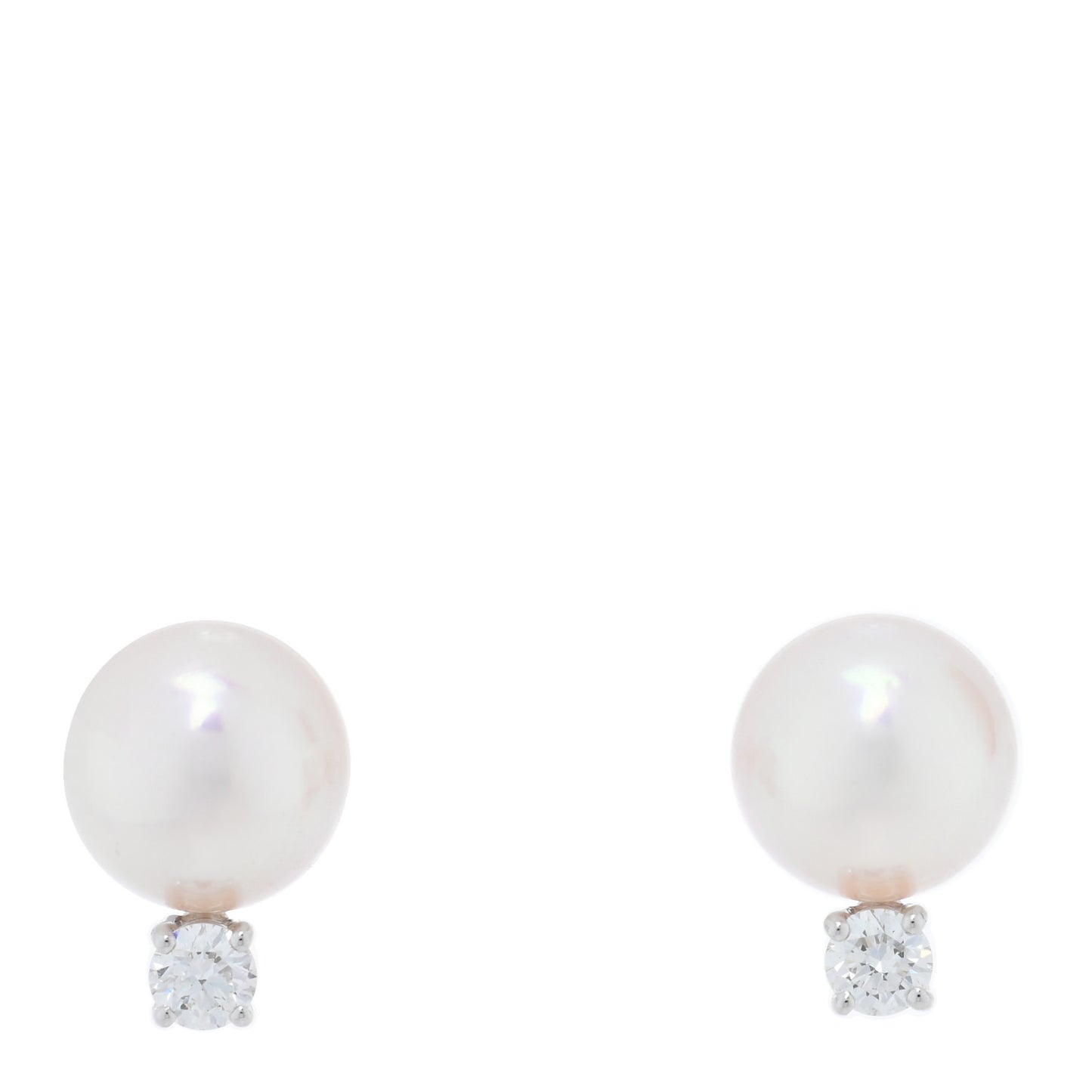 18K White Gold Diamond Akoya Pearl 8-8.5mm Stud Earrings