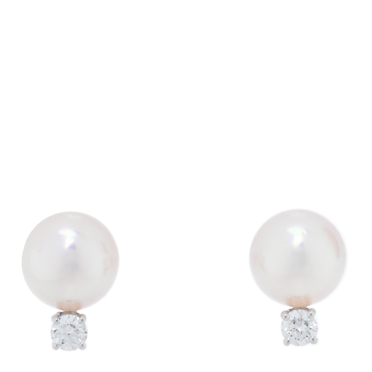 Mikimoto 18K White Gold Diamond Akoya Pearl 8-8.5mm Stud Earrings 1 of 5