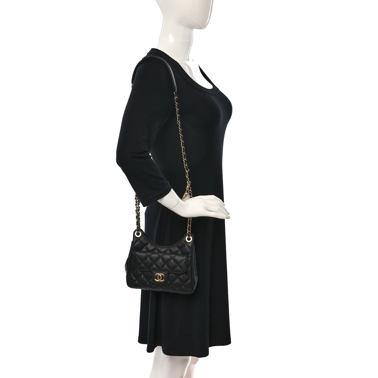 Chanel Caviar Quilted Small Wavy CC Hobo Black 2 of 12
