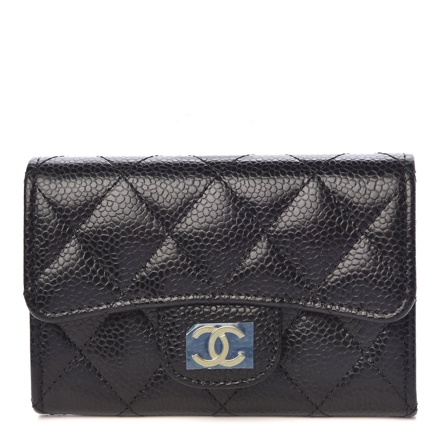 Caviar Quilted Flap Card Holder Black