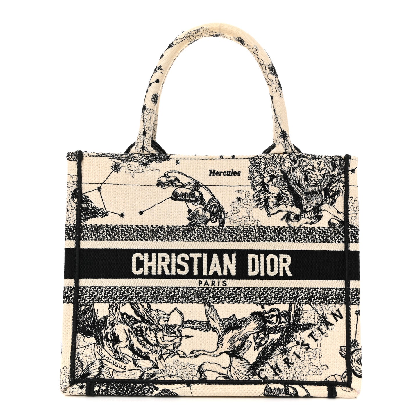 Canvas Embroidered Small Zodiac Toile De Jouy Book Tote Latte