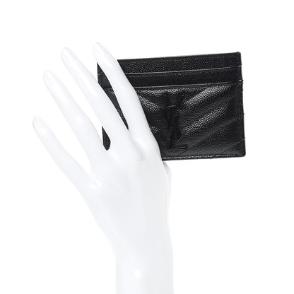 Saint Laurent Grain De Poudre Matelasse Chevron Monogram Credit Card Case Black 2 of 8
