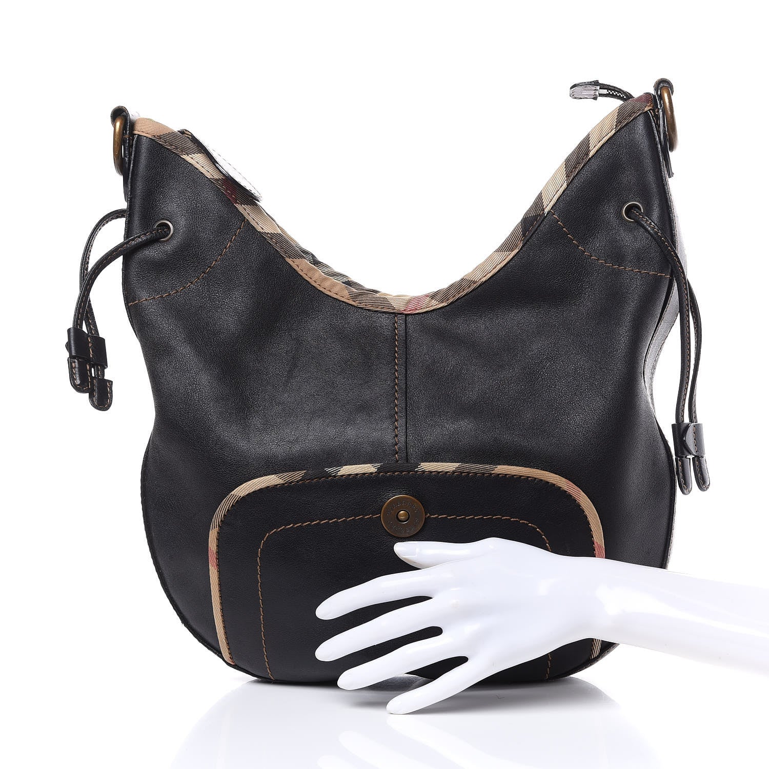 Burberry Calfskin Check Hobo Brown 2 of 14
