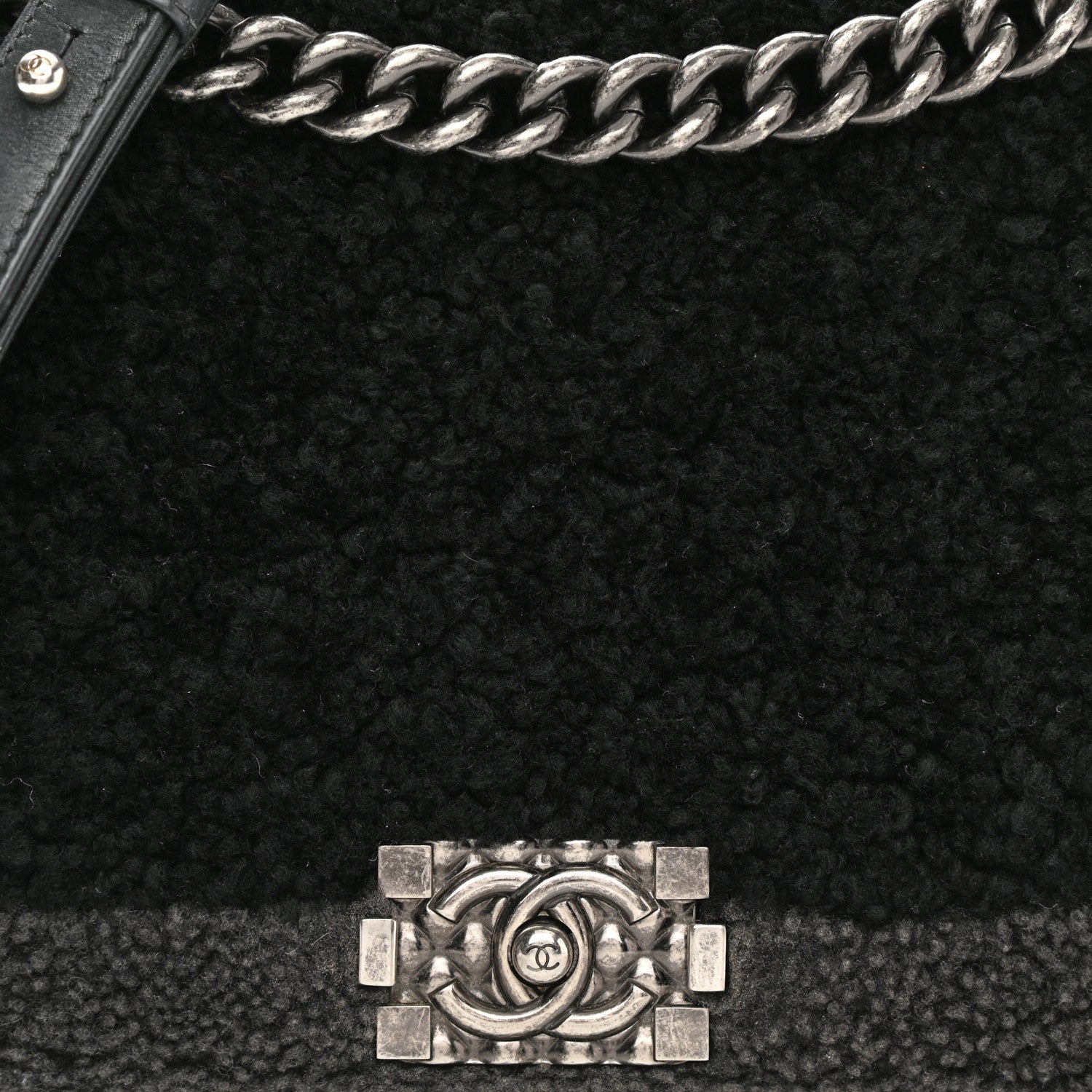 Chanel Shearling Iridescent Calfskin Medium Boy Flap Black Grey 8 of 13