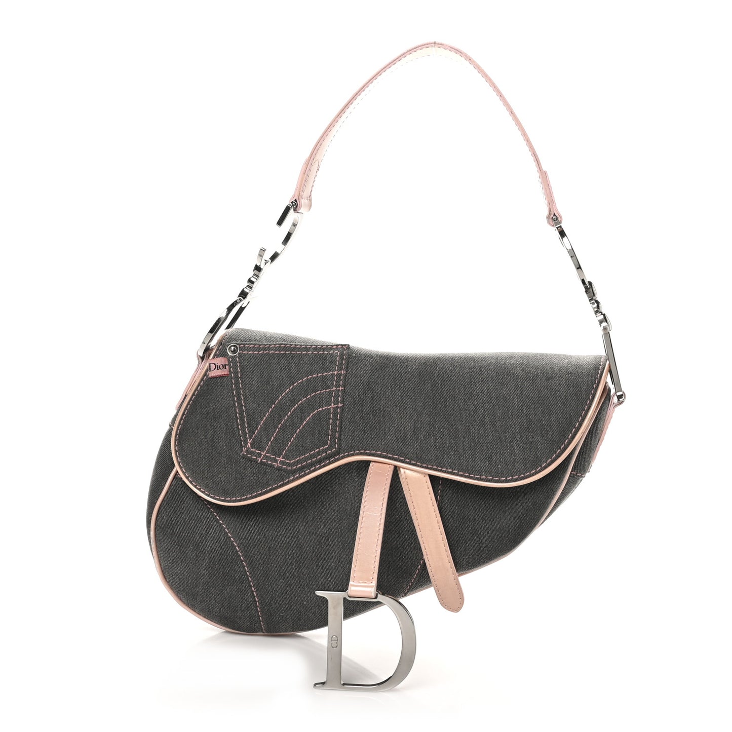 Patent Denim Jeans Saddle Saddle Bag Grey Pink