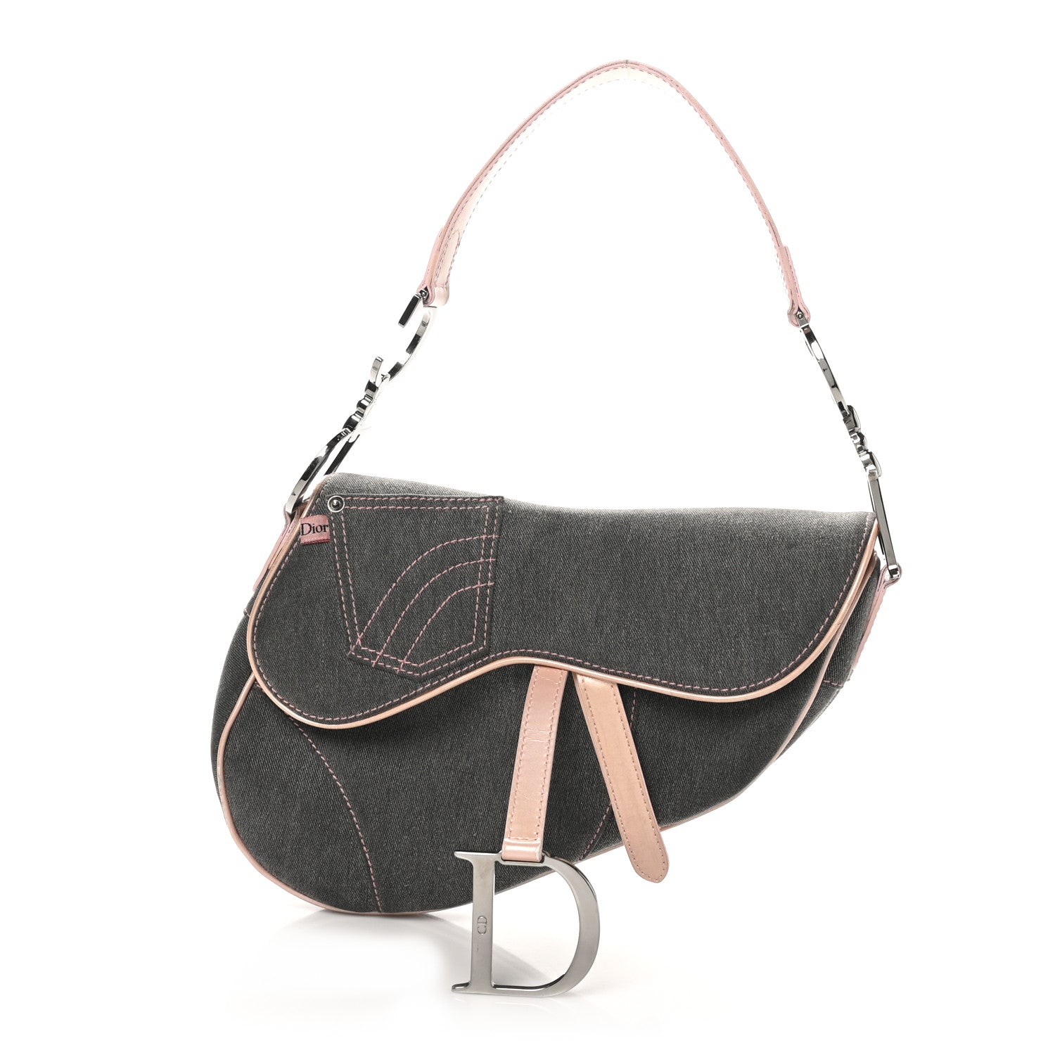 Christian Dior Patent Denim Jeans Saddle Saddle Bag Grey Pink 1 of 13