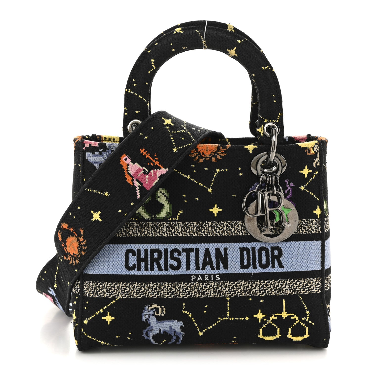 Christian Dior Canvas Pixel Zodiac Embroidered Medium Lady D-Lite Nero Multicolor 1 of 14
