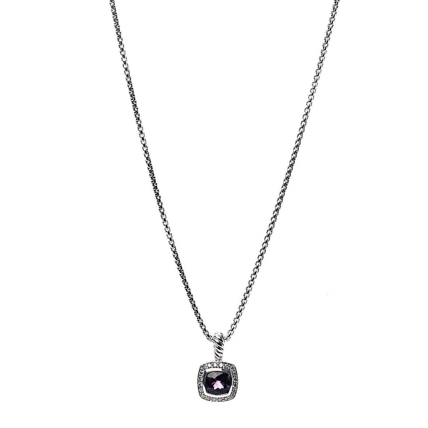 Sterling Silver Diamond Amethyst 7mm Petite Albion Pendant Necklace