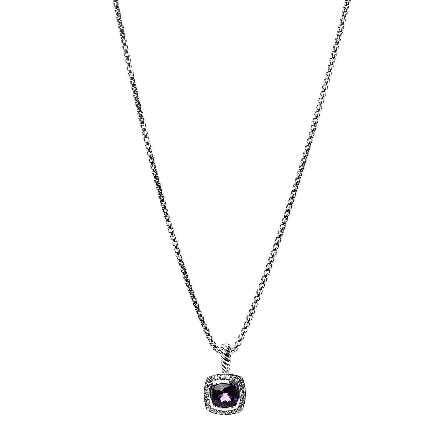 David Yurman Sterling Silver Diamond Amethyst 7mm Petite Albion Pendant Necklace 1 of 6