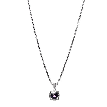 David Yurman Sterling Silver Diamond Amethyst 7mm Petite Albion Pendant Necklace 1 of 6