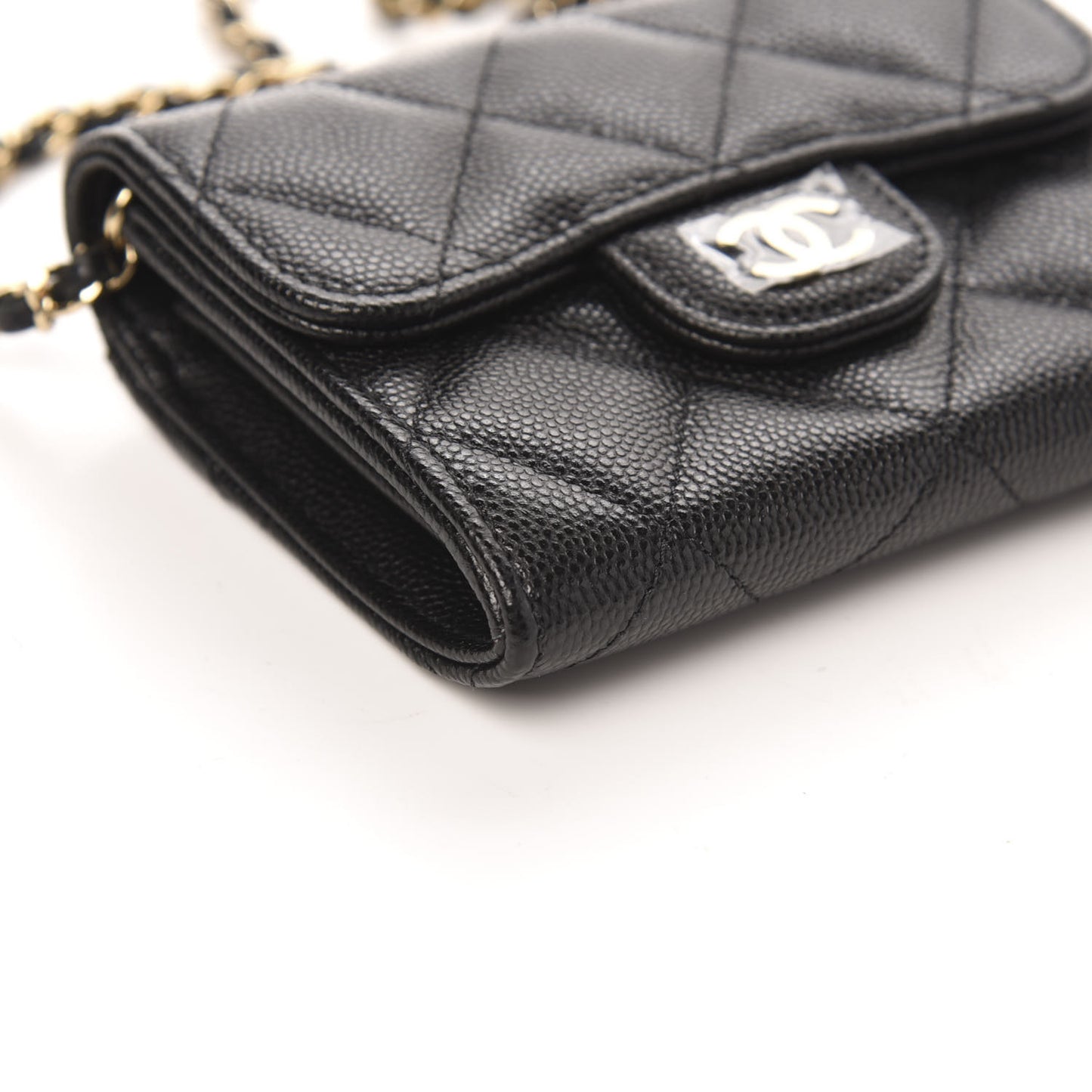 Caviar Quilted Flap Card Holder On Chain Black