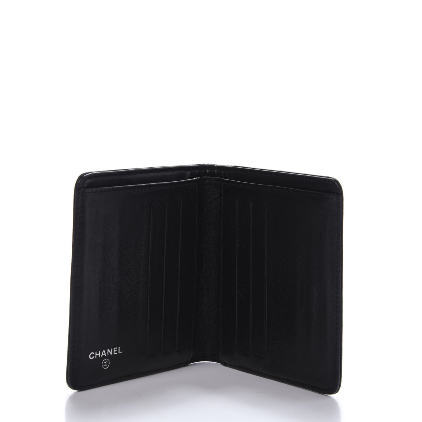 Embossed Lambskin Travel Bi-Fold Wallet Black