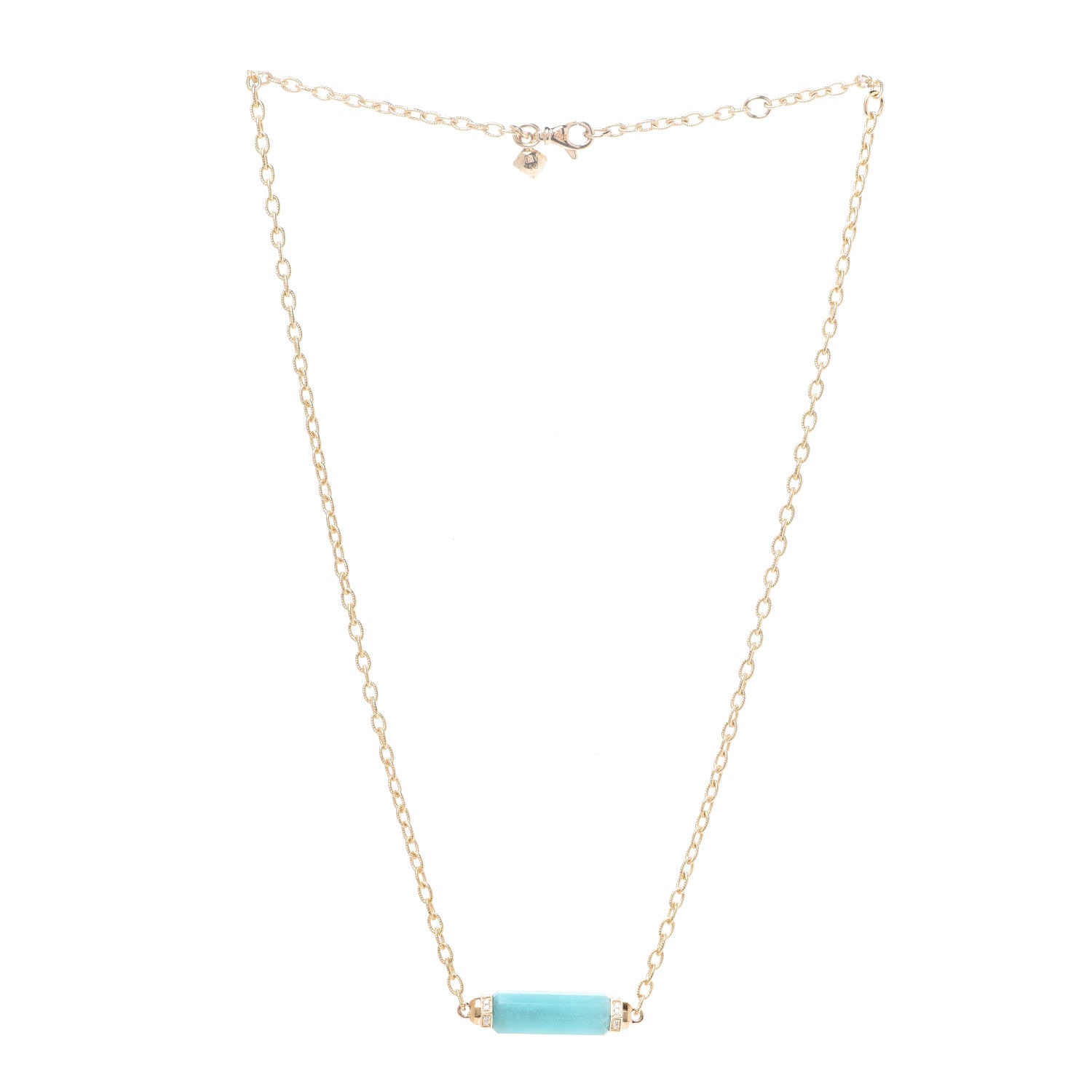 David Yurman 18K Yellow Gold Diamond Amazonite Barrels Pendant Necklace 3 of 5