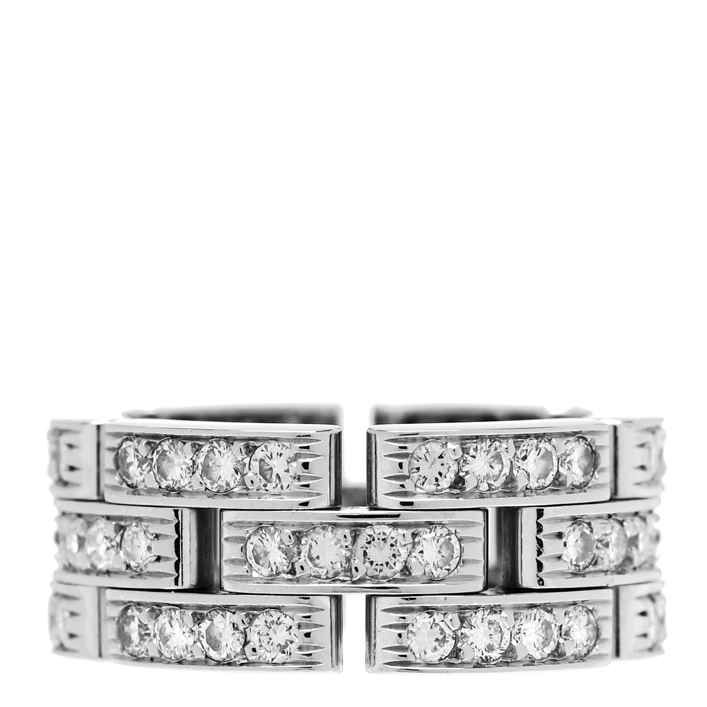 18K White Gold Diamond Maillon Panthere 3 Rows Paved Ring 49 4.75