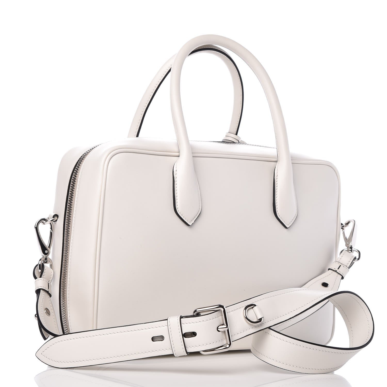 Prada City Calfskin Racing Logo Bowler White Black 3 of 7