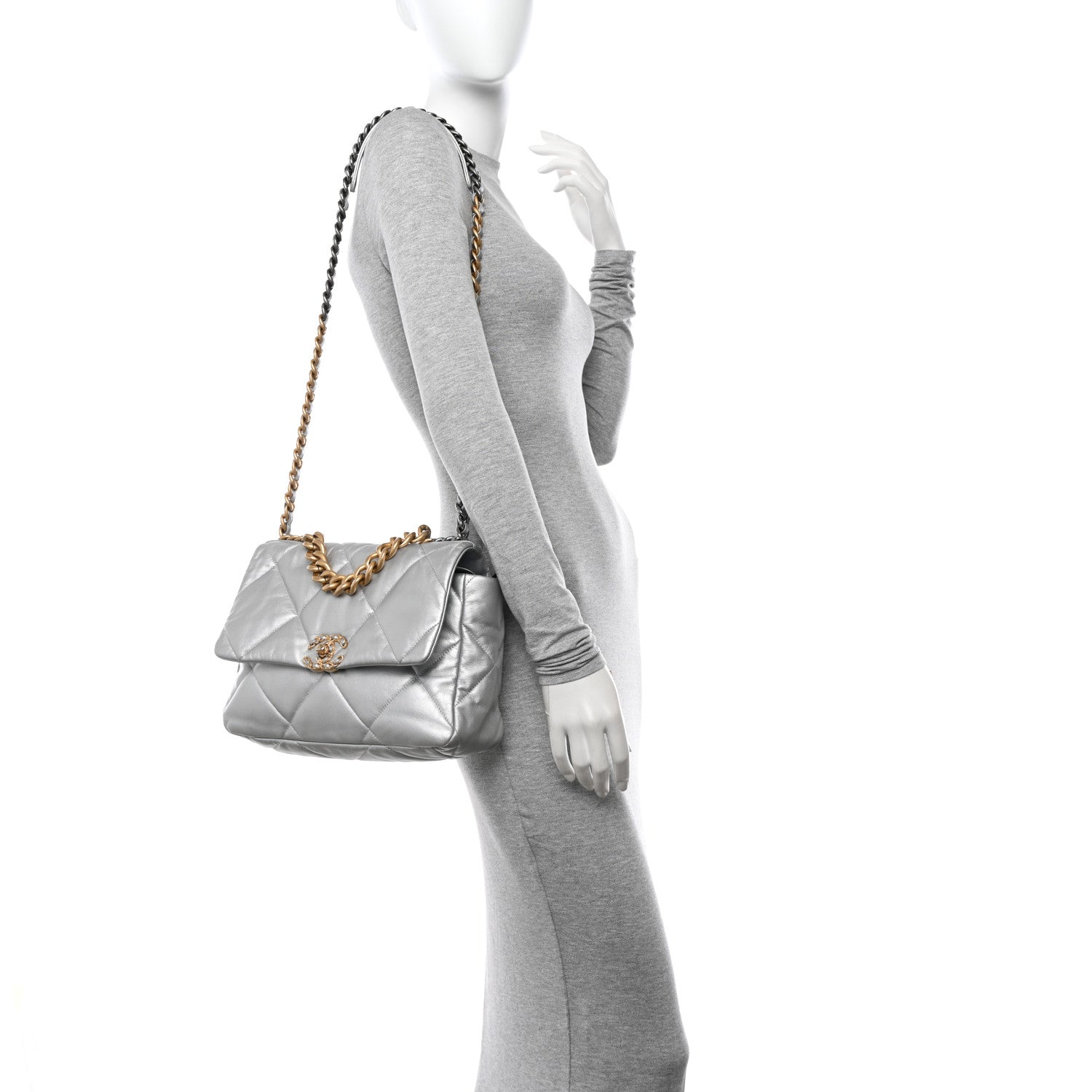 Chanel Metallic Quilted Large 19 Flap Silver 3 of 10