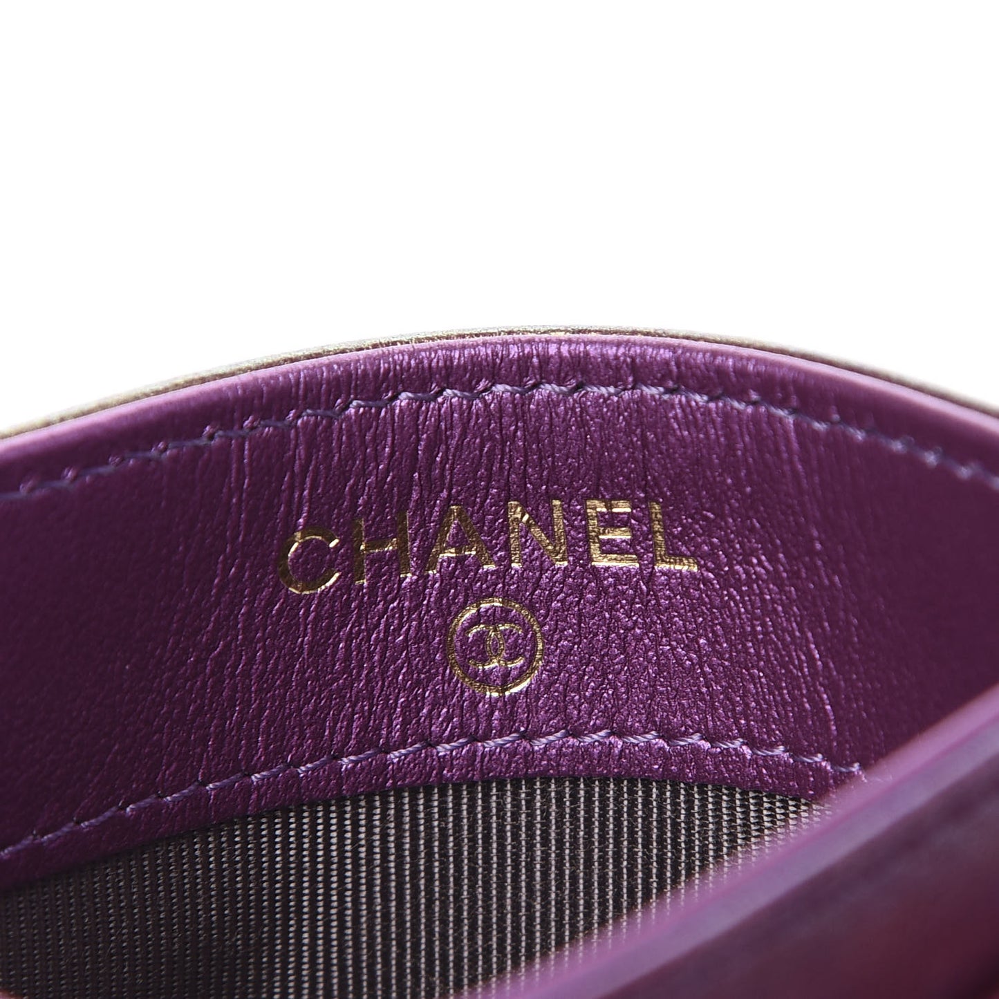 Iridescent Lambskin Quilted Card Holder Purple