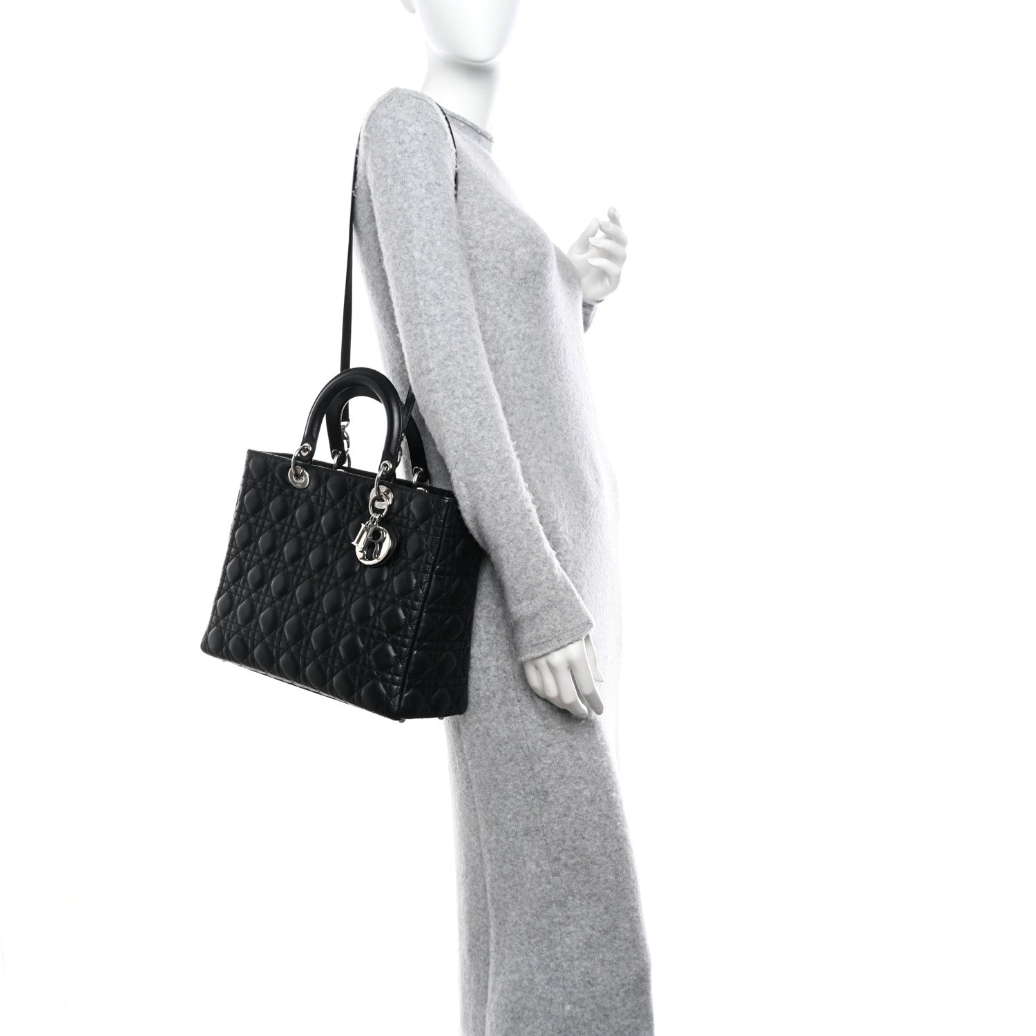 Christian Dior Lambskin Cannage Large Lady Dior Black 2 of 11