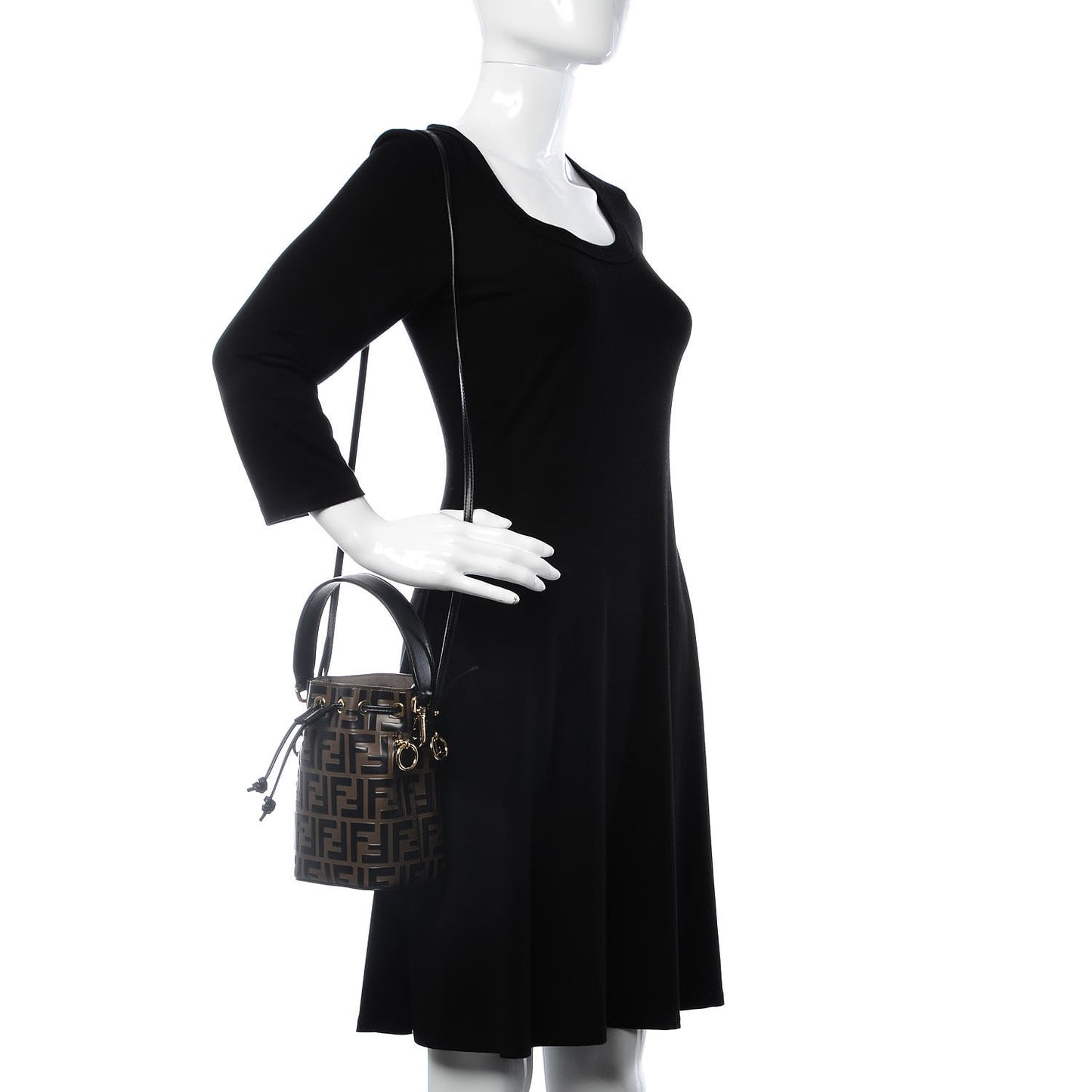 Vitello Liberty F is Fendi Bi-Color FF 1974 Embossed Mini Mon Tresor Bucket Bag Maya Black